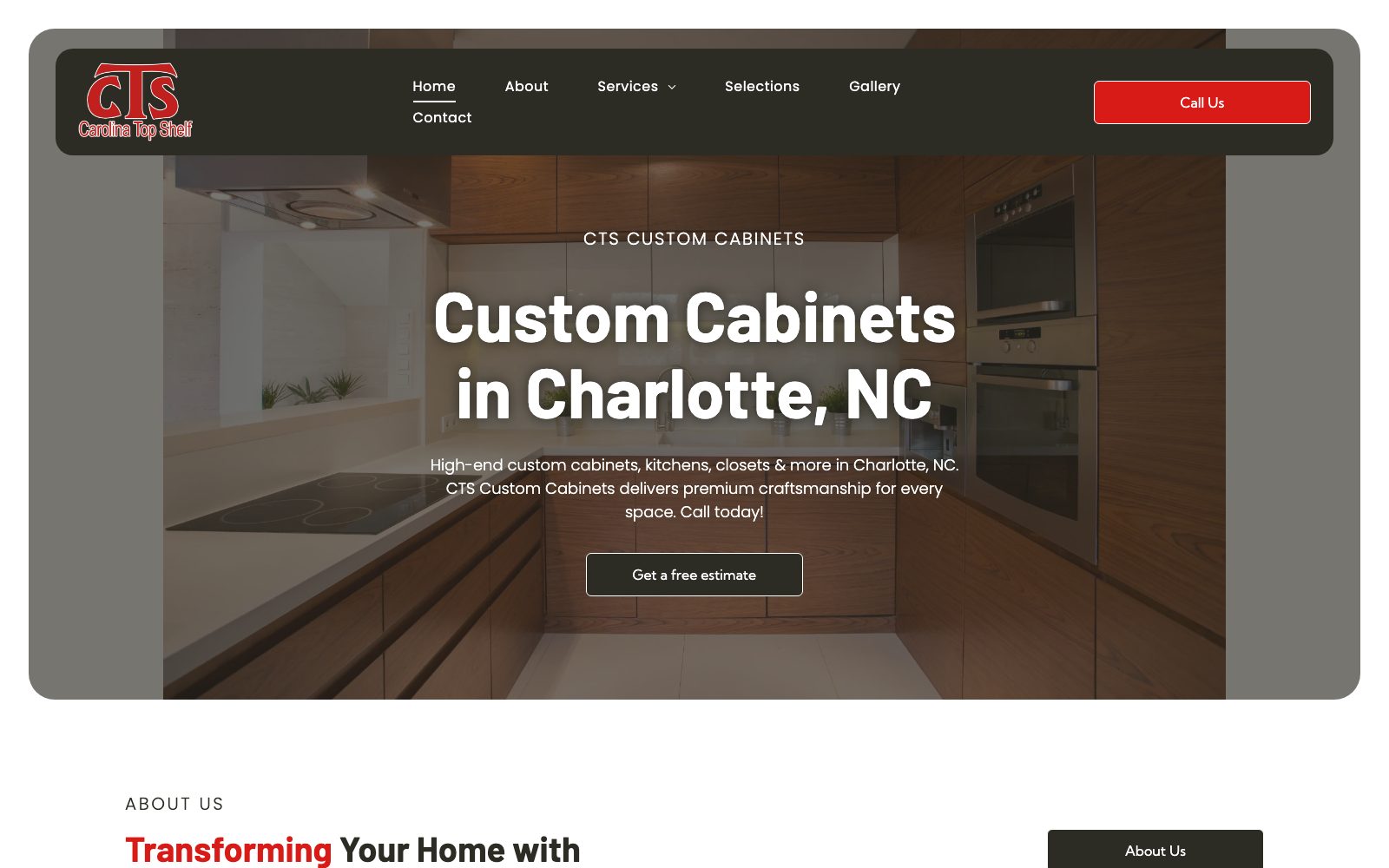 The current ctscustomcabinets.com homepage
