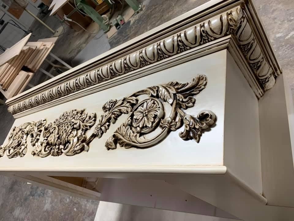 Hand carved decorative molding detail built in the CTS shop