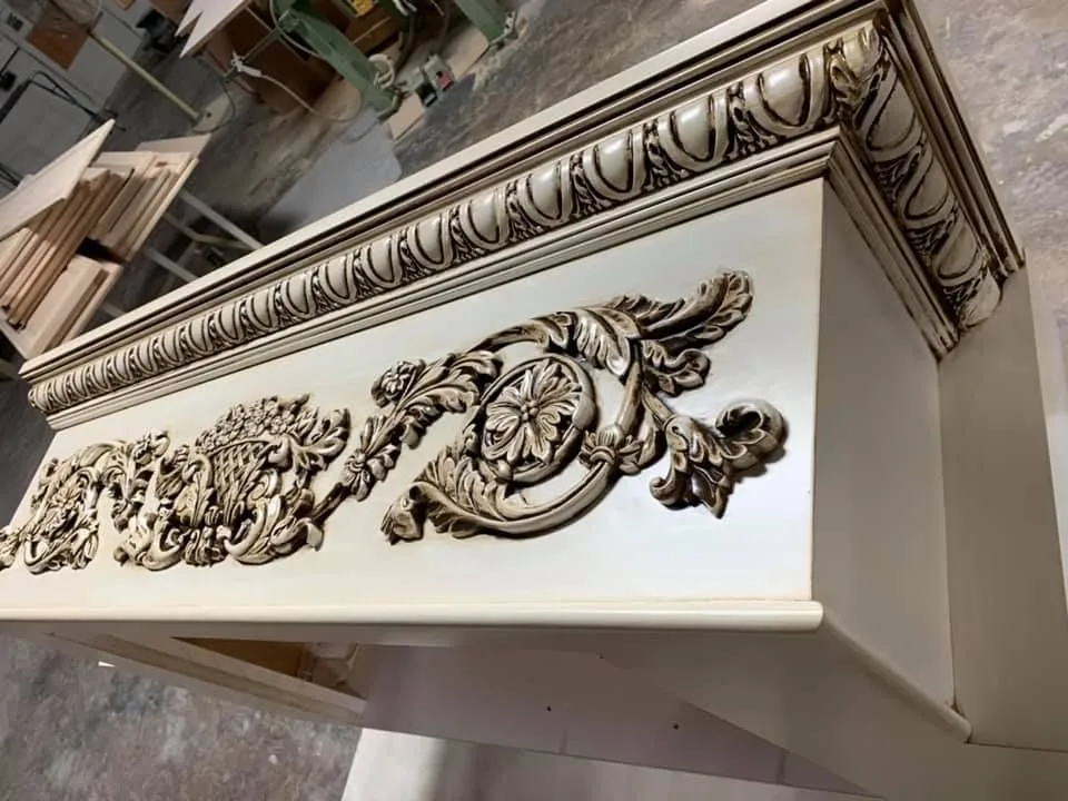 Hand carved decorative molding detail built in the CTS shop